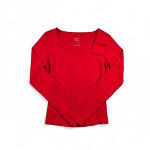Trendy Queen Red Long Sleeve Top Women’s XS Scoop Neck Fitted Basic